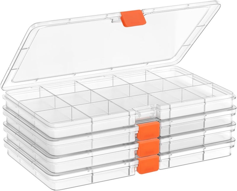Moon Magpie 4PACK Extra Thick Bead Organizers and Storage Box, 15 Grid Mini Clear Jewelry Making Storage Solutions Plastic Organizer Case Craft Containers for Nail Rhinestones DIY Diamond Accessories - Image 1